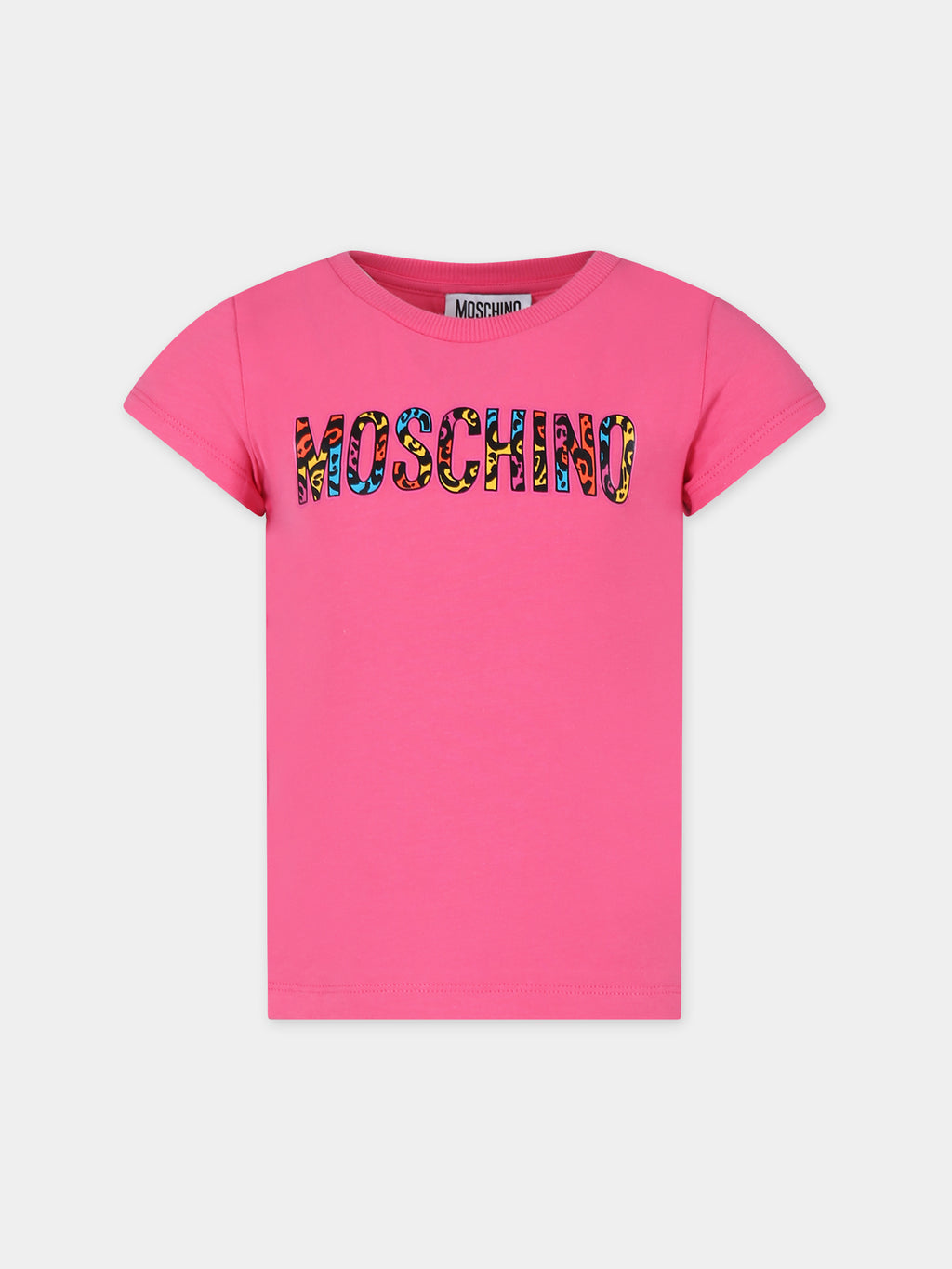 T-shirt crop fucsia per bambina con stampa logo